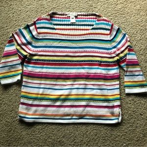 Susan Bristol Sweater Women's Large Rainbow Stripe Knit Long Sleeve Pullover